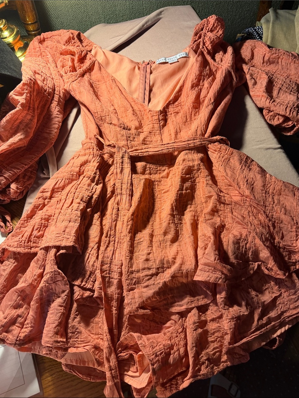 HYFVE Textured Rust Orange Peplum Tunic Jumper